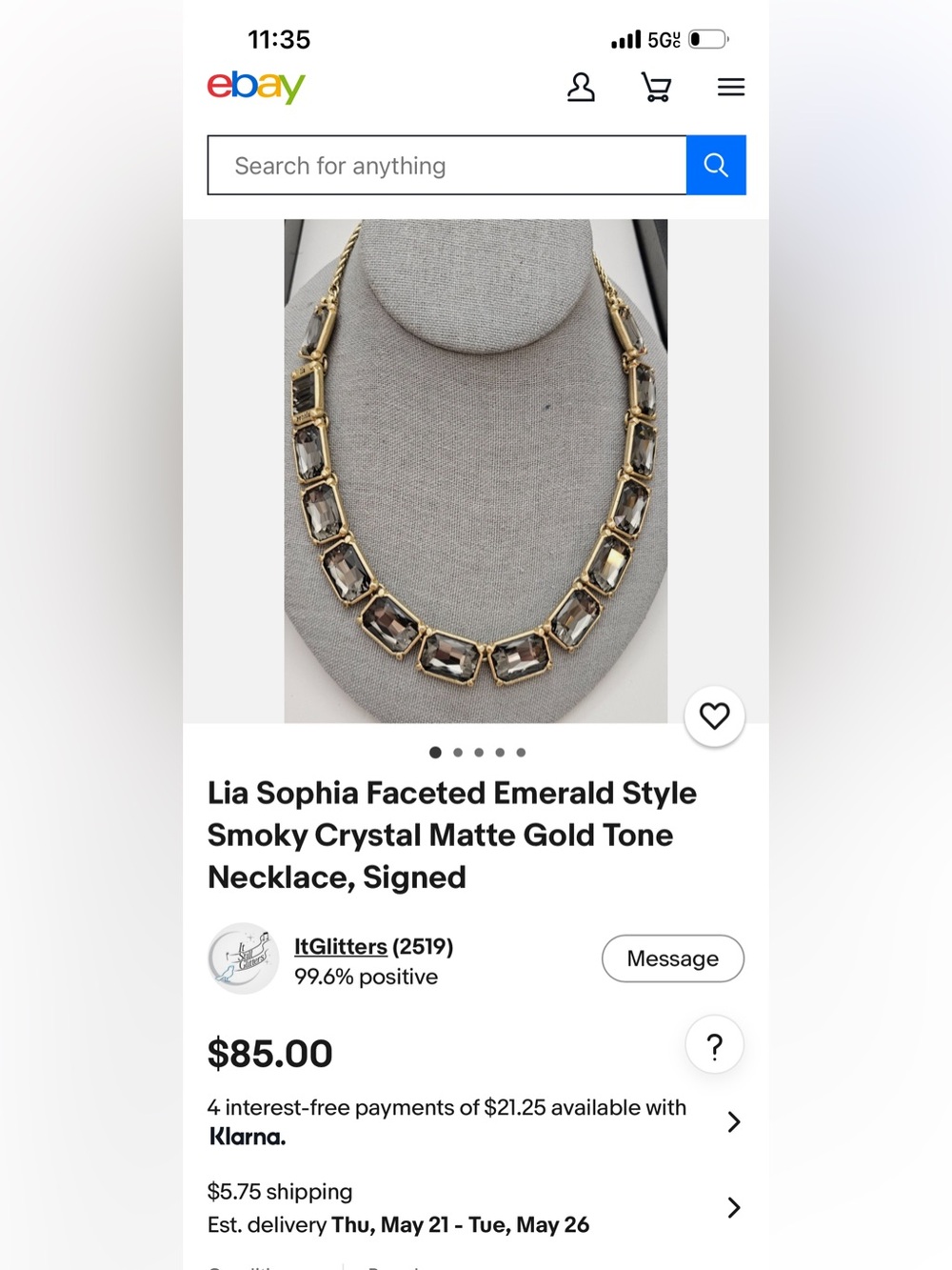 Lia Sophia Necklace Faceted Smoky Crystal Matte Gold Tone Chain like new - Picture 8 of 8